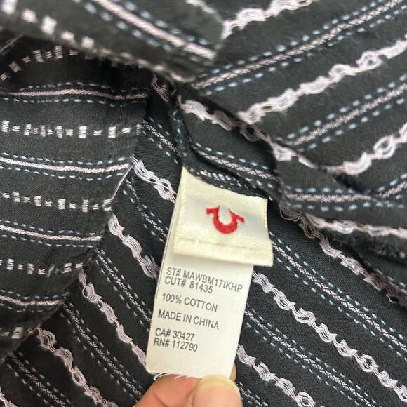 True Religion Mens Western Pearl Snap Button Up Long Sleeve Shirt Size L Striped - Picture 7 of 11